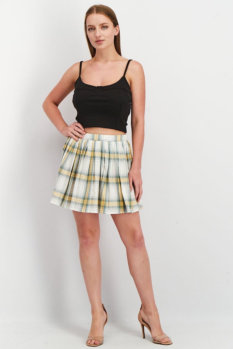 Asos Design Women Petite Checkered Pleated Mini Skirt, Multicolor - Image 3